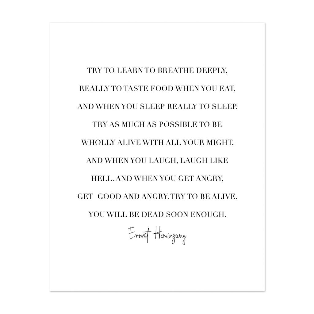 Typography Black White Ernest Hemingway Art Print/Poster