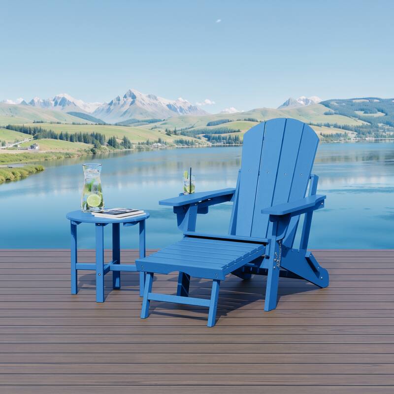 Laguna Outdoor Folding Adjustable Adirondack Chair with Hideaway Ottoman & Round Side Table