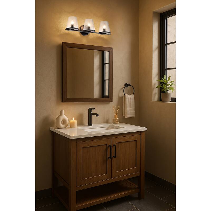 Valentine 3 Light Vanity Black Finish Hammered Glass