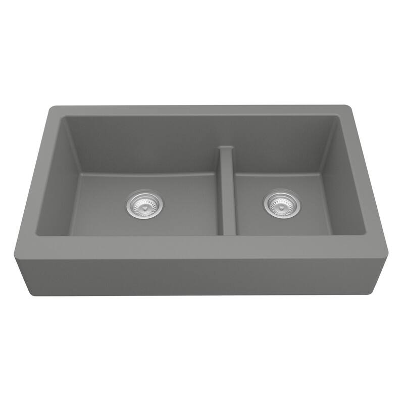 Karran Retrofit Apron-Front Quartz Double Bowl Kitchen Sink - Grey