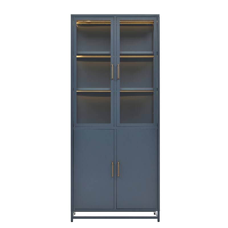76.75'' Tall Display Cabinet w/Double Glass Doors Steel Curio Cabinet