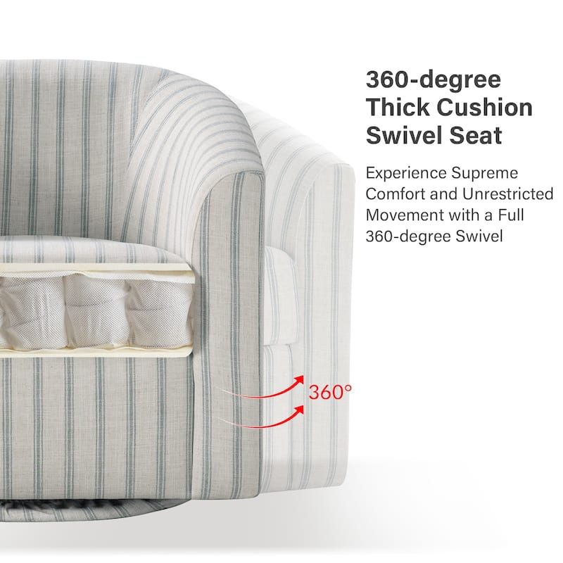 Cuenca Modern Living Room Wooden Upholstered 360° Swivel Barrel Chair with Metal Base and Wide Backrest