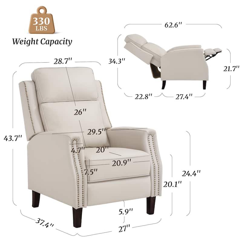 2 Set Genuine Leather Recliner Modern Push Back Recliner Chair Wingback 3 Adjustable Chair for Living Room