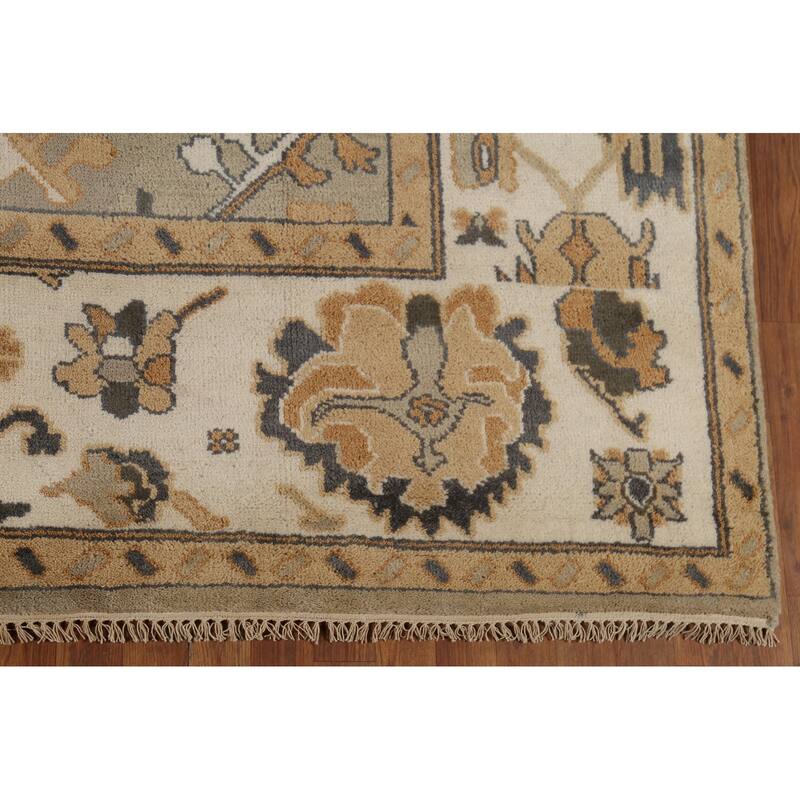 All-Over Beige & Ivory Oushak Indian Area Rug Handmade Wool Carpet - 9'1"x 11'8"