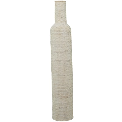 Bamboo Wood Tall Woven Floor Decorative Vase - White - Roche River Decor