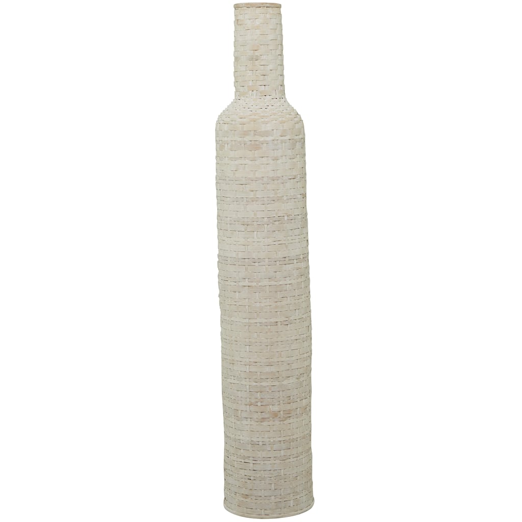 Bamboo Wood Tall Woven Floor Decorative Vase - White - Roche River Decor