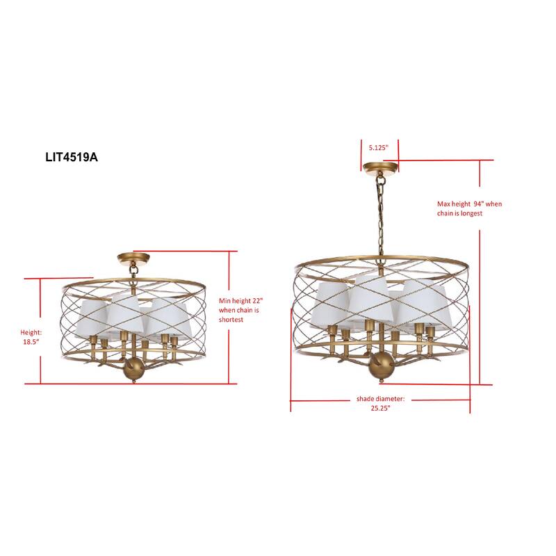 SAFAVIEH Lighting Thea Adjustable 6-light Gold Pendant - 25.25"x25.25"x22-94" - 25"W x 25"D x 94"H