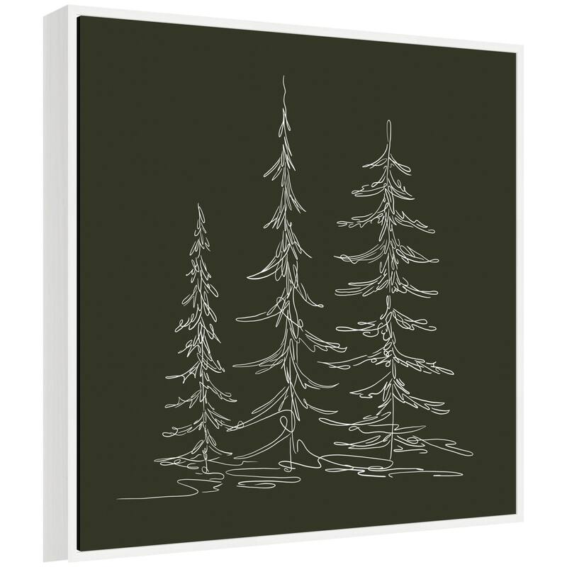 Kate and Laurel Sylvie Framed Canvas Minimalist Evergreen Trees Sketch Green by The Creative Bunch Studio - 30x30 - White