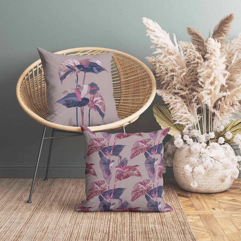 Anthurium Bloom Faux Suede Reversible Throw Pillow Lavender and Blue