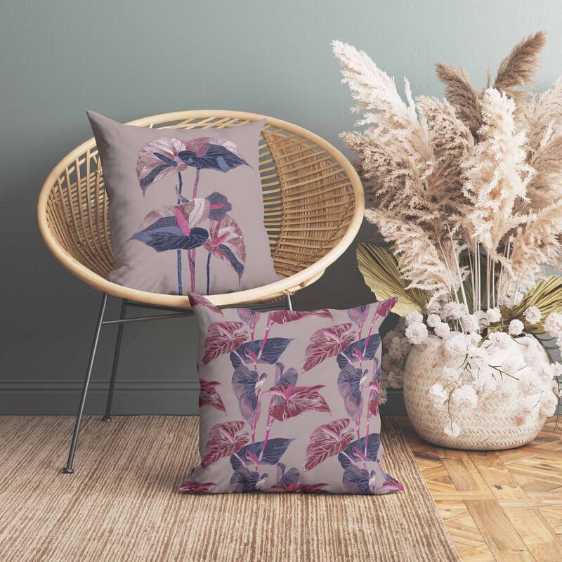 Anthurium Bloom Indoor/Outdoor Reversible Throw Pillow Lavender and Blue