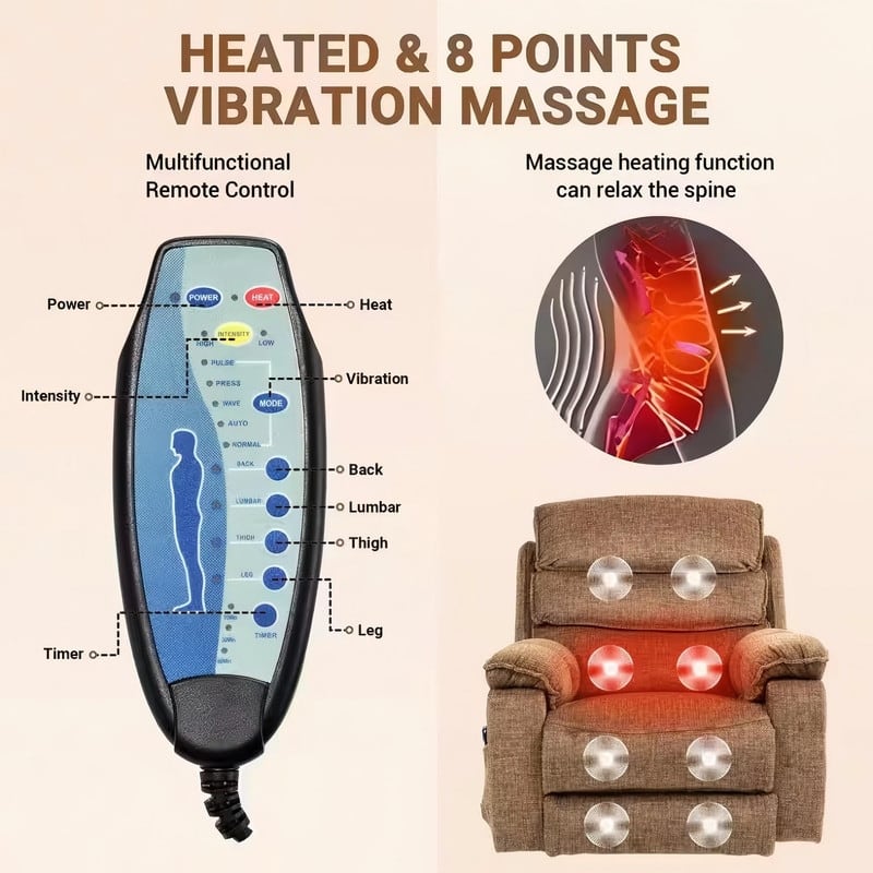 Extended Footrest Comfort Chenille Power Lift Recliner with Massage and Heat