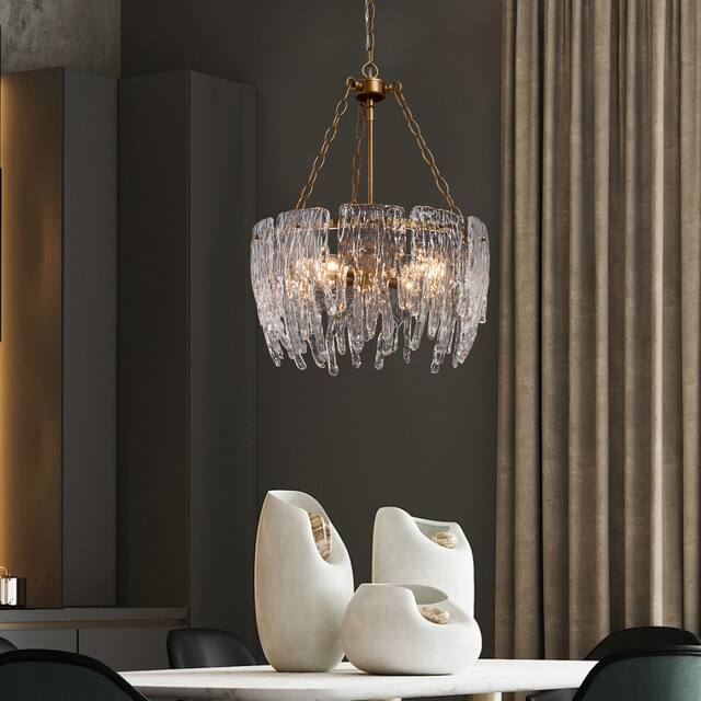 Alegate Modern Gold 4-Light Unique Glass Drum Chandelier for Dining Room