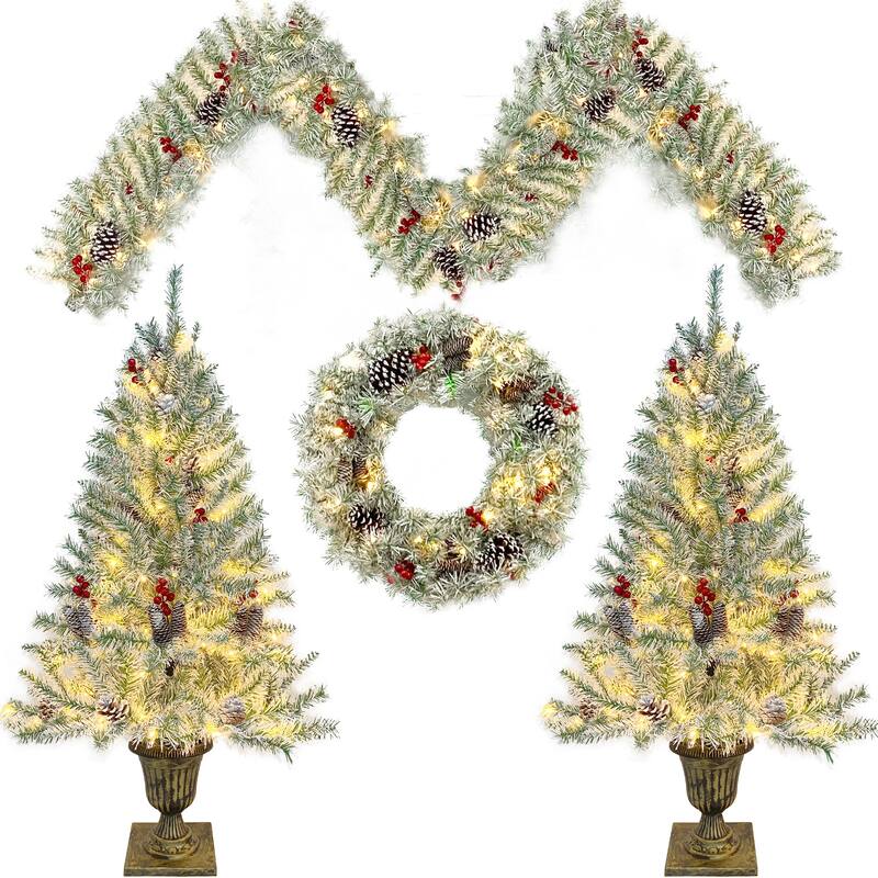 Pre-lit Xmas Tree Artificial Christmas 4-Piece Set