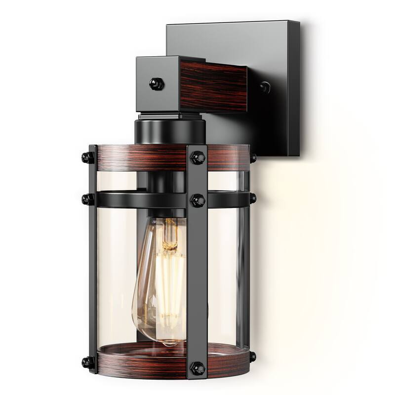 YANSUN Vintage Indoor Wall Sconce,Farmhouse Wall Lighting Fixture with Large Glass Shade for Hallways - 12.8 in.