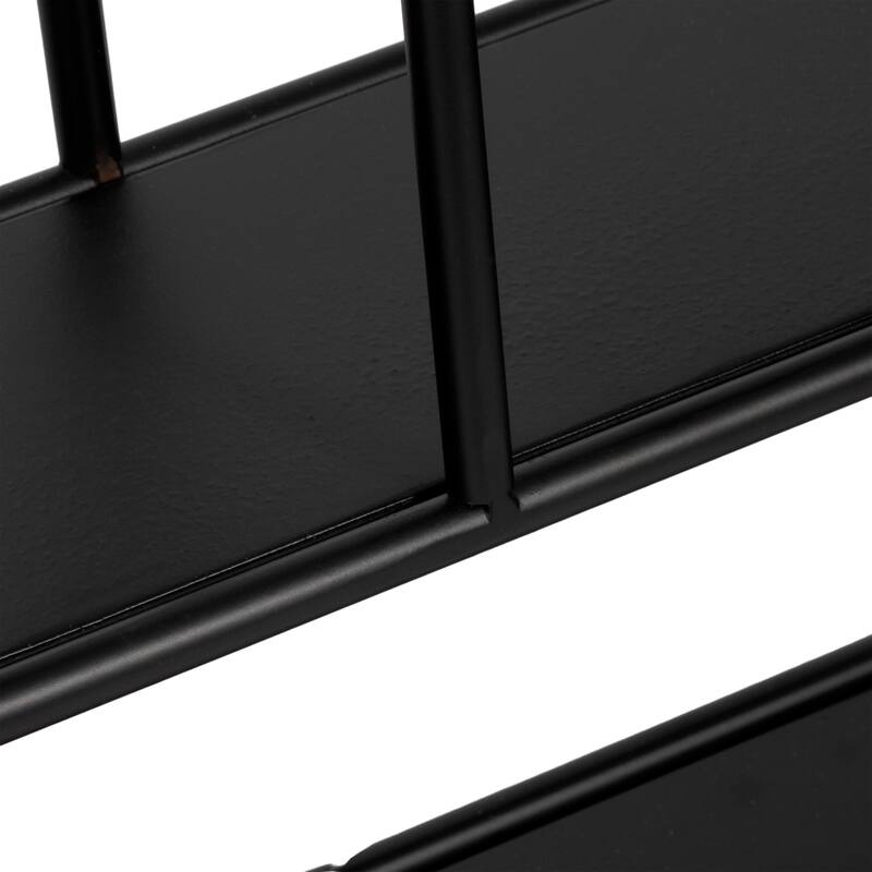 29"Lx5"Wx14"H Oval Wall Shelf with Mirror, Black Iron and Wood Finish, Wall Storage for Bathroom, Vanity, and Decorative