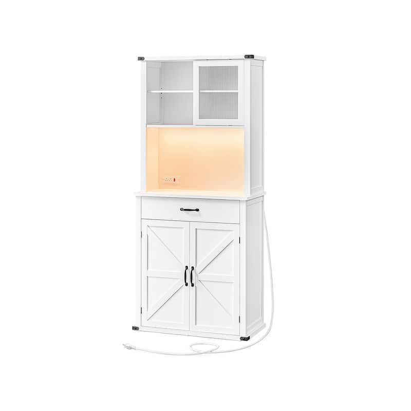71" Modern Kitchen Pantry Storage Cabinet with Adjustable Light and Charging Station for Bar or Dining Room - Cloud White