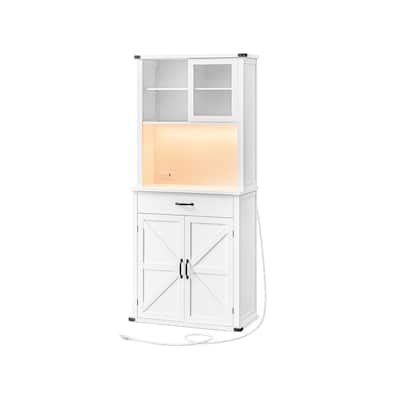71" Modern Kitchen Pantry Storage Cabinet with Adjustable Light and Charging Station for Bar or Dining Room