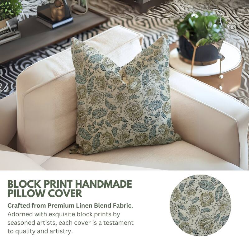 Fabdivine Handmade Floral or Weave Yellow Pillow Cover in Soft Linen for Block Print Room Boho Spring Home Décor, Lehar