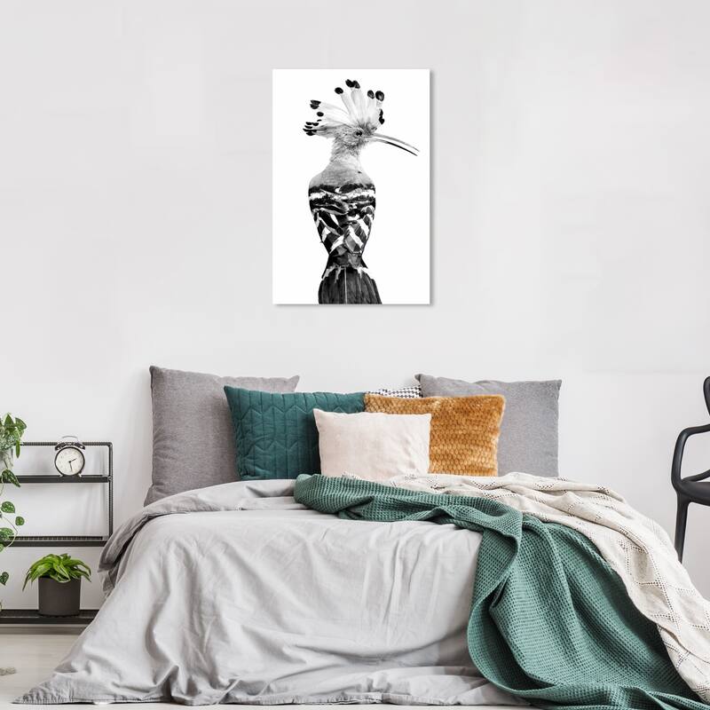 Wynwood Studio Canvas Animals Hoopoe Black and White Black and Glam Wall Art Canvas Print - 36 x 24