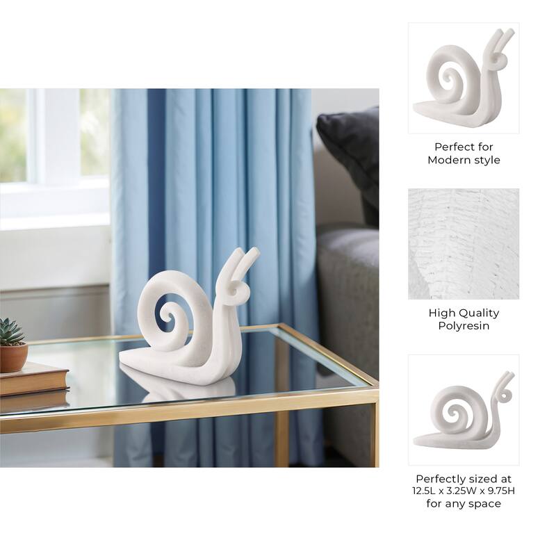 Resin Sculpture Modern Ninove Spiral Snail Figurine - 10" White - 12.5" x 3.25" x 9.75"