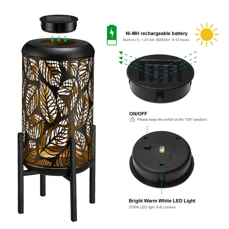 Glitzhome 14.25"H Set of 2 Metal Flower Cutout Solar Lanterns Floor Lantern
