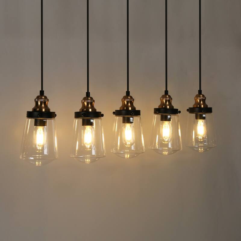 Cozia Modern 5-light Linear Chandelier Black Gold Kitchen Island Bar Lighting Fixtures