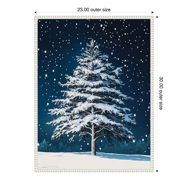 Winter Snowy Pine Tree by Pictufy Studio Framed Canvas Wall Art Print - Sylvie Beaded White - 23 x 30 in
