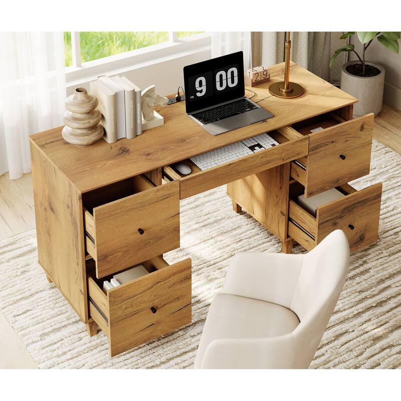 WAMPAT Executive Desk with 5 Drawers, 58 Inch Wide for Home Office