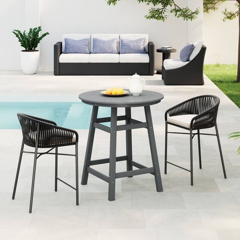 Polytrends Laguna Hdpe All Weather Outdoor Patio 35" Round Counter Table - Gray