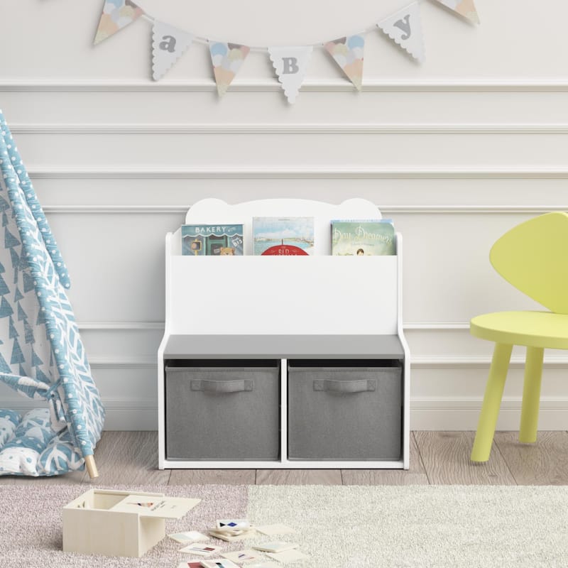 Kids Bookshelf with Storage Bins