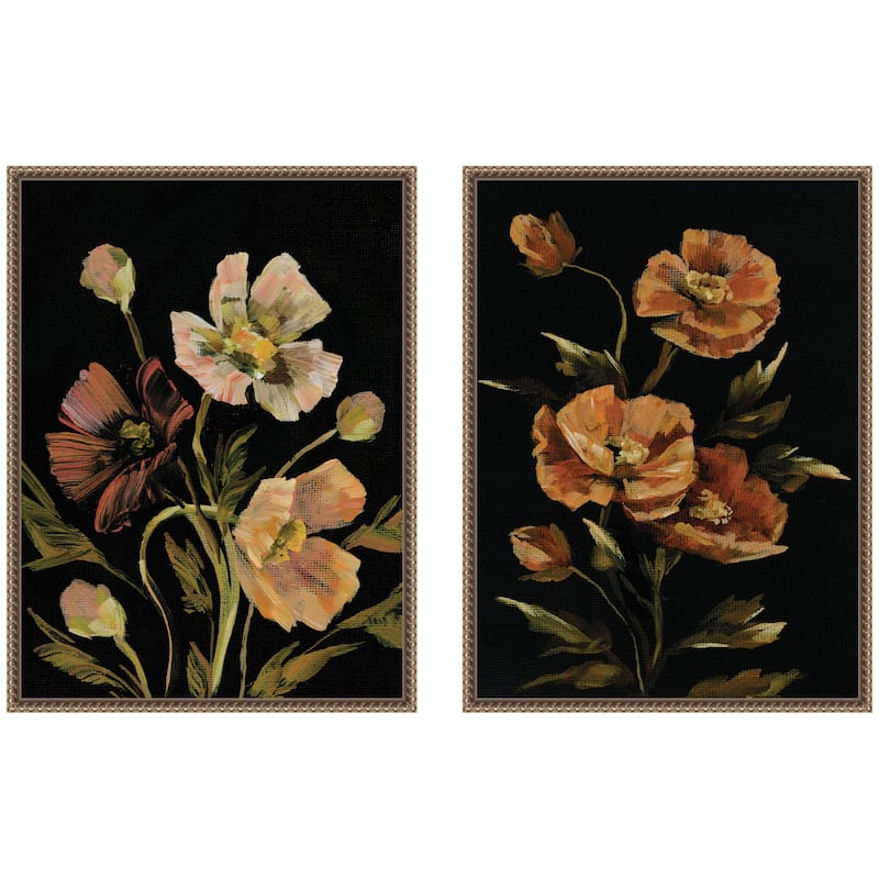 Kate and Laurel Sylvie Beaded Moody Floral 5 and 6 Framed Canvas Art Set by Annie Quigley