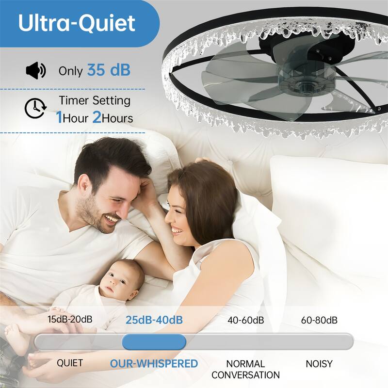 24" Luxury Crystal Ceiling Fan with Lights