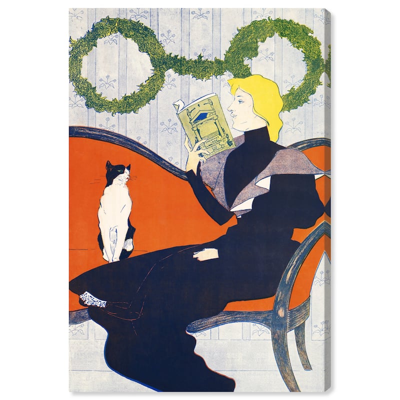 Wynwood Studio Canvas Fashion and Glam Woman reading a book - Edward Penfield Orange and Vintage Wall Art Canvas Print