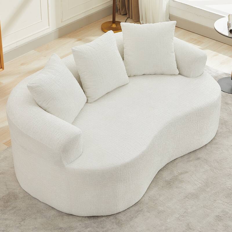 63.2" Modern Small Loveseat Sofa, Chenille Boneless Couch, Deep Seat Sofa with 3 Pillows