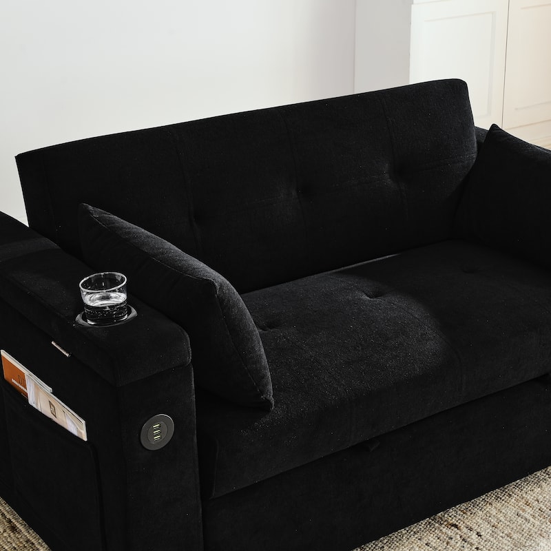 54" Pull-Out Sleeper Sofa Bed Double Seat Recliner Sofa Bed