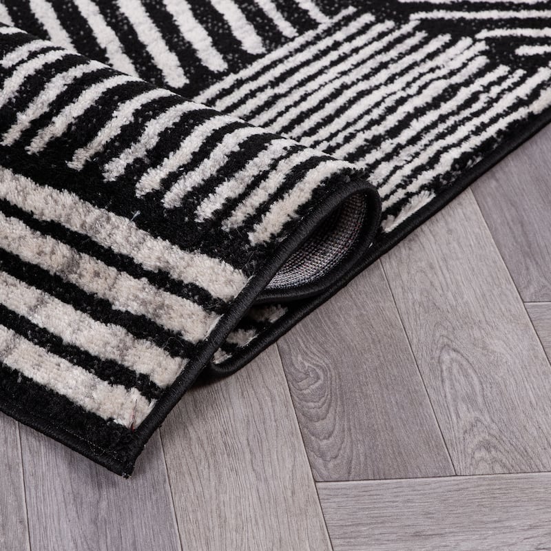 World Rug Gallery Contemporary Boho Stripes Black Area Rug