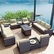 preview thumbnail 72 of 125, Kullavik 13 Pieces Outdoor Patio Furniture Set with Fire Pit Table w/ Wide Armrests w/Rattan Firepit - Cream