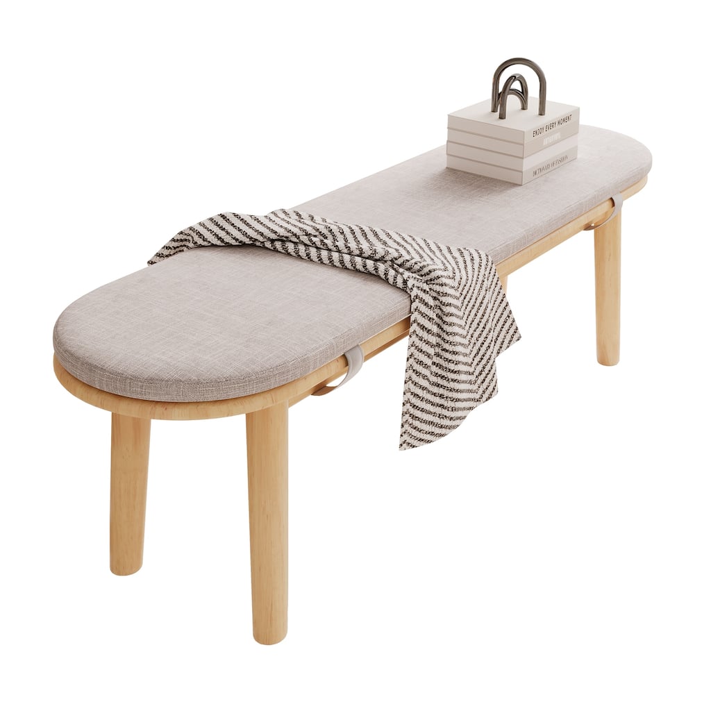 Upholstered Dining Bench, Solid Wood Entryway Bench, Fabric End of Bed Bench