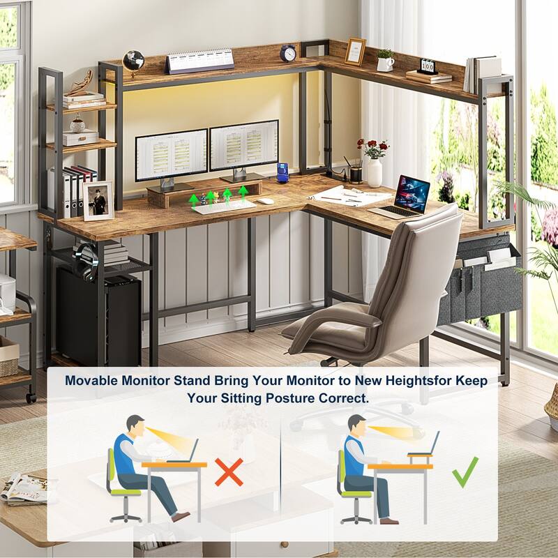L Shaped Desk with Full Hutch and Power Hub, Corner Desk Computer Desk Office Writing Desk