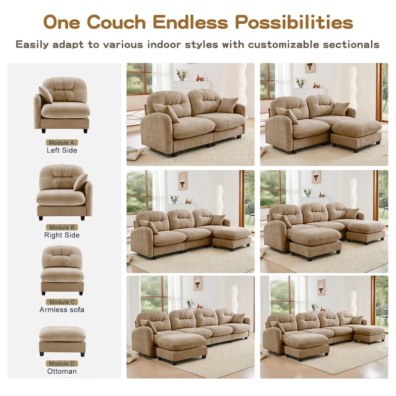 74" Loveseat Sofa, Modern Chenille Deep Seat Sectional Couch for Living Room, Tufted Backrest Love Seat with Pillows