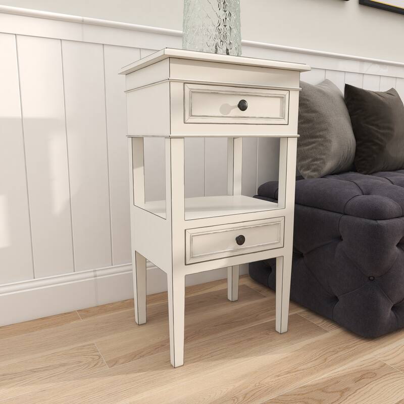 Contemporary Wood 2 Drawers and 1 Shelf Accent Table - Light Brown, White, Brown