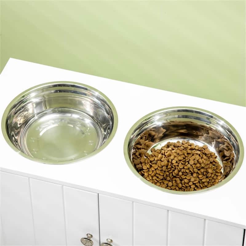 Elevated Pet Feeder Stand for Large Dogs with Storage Cabinet and 2 Stainless Steel Bowls - 23.5" L x 11.75" W x 14" H
