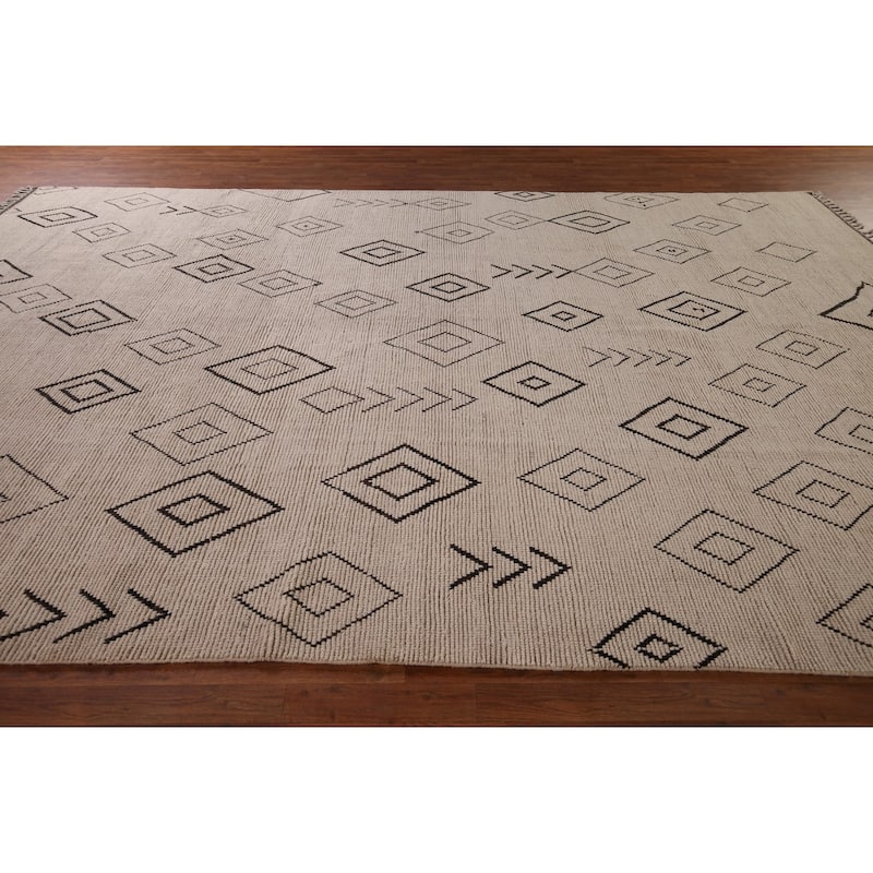 Geometric Moroccan Oriental Large Area Rug Hand-Knotted Wool Carpet - 9'9"x 14'5"