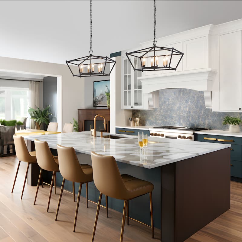 Modern Farmhouse Black Gold 6-Light Chandelier Kitchen Island Light for Dining Room