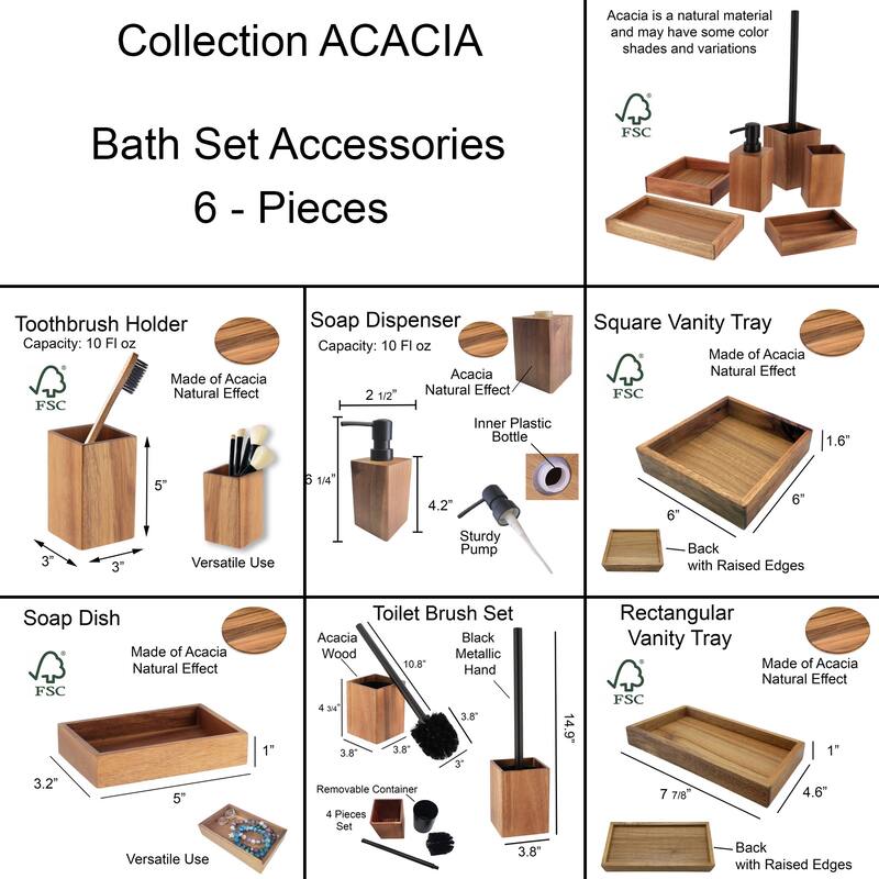 Acacia Wood Bathroom Accessory Set Collection