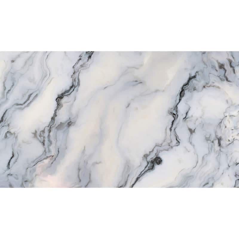 GK Wall Design White Marble Pattern With Curly Blue And Black Veins Removable Wallpaper