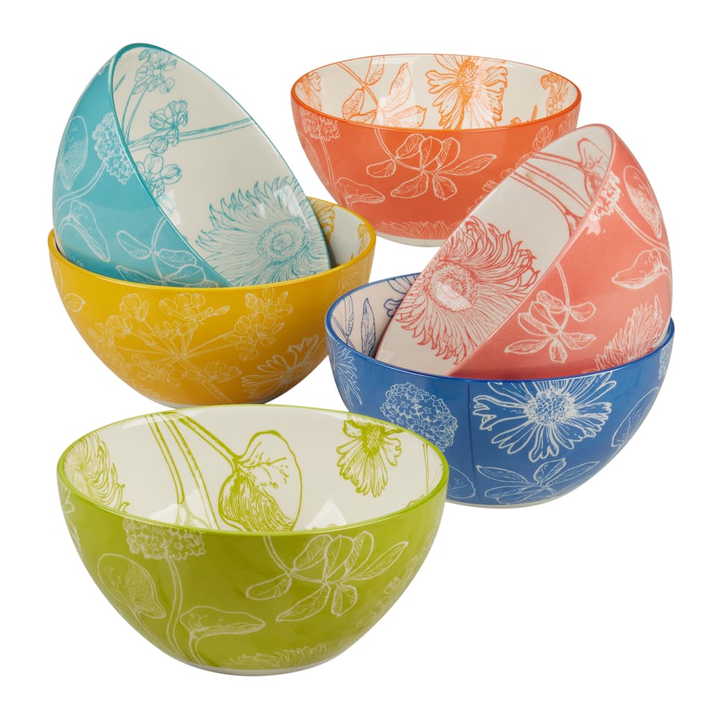 Certified International Botanical Set of 6 All Purpose Bowl 6" 6 asst - 6" Diam x 3"