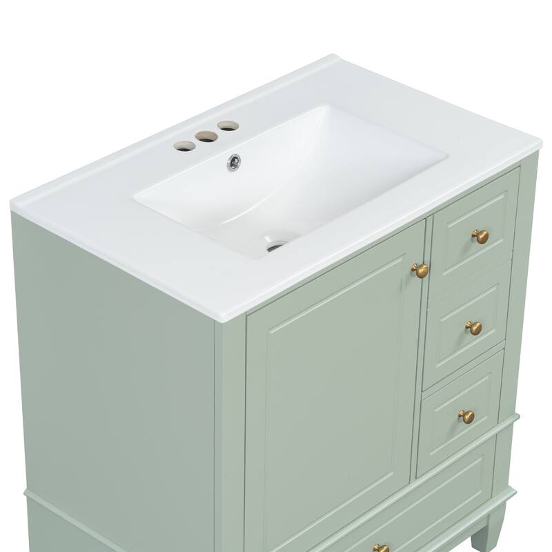 30" Bathroom Vanity with Sink, One Door with Shelf and Three Drawers, Soft Close Door