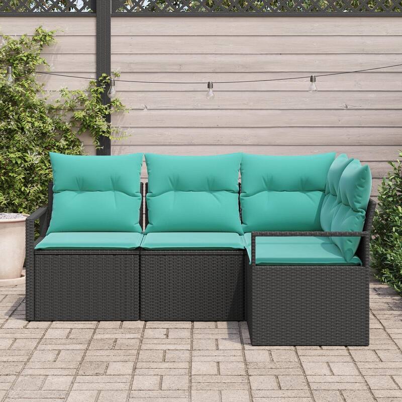 vidaXL 4/5 Garden Sofa Set with Cushions Black/Brown/Grey Poly Rattan - 69.7 x 48 x 27.2