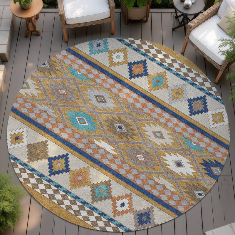Machine Washable Indoor/ Outdoor Global Clemente Chantille Rug - Gold - 8' x 8'